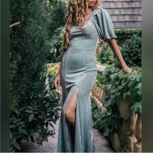 JessaKae Eloise Velvet Dress MIDI Dress Mint Green Sea Glass XXS prom dress